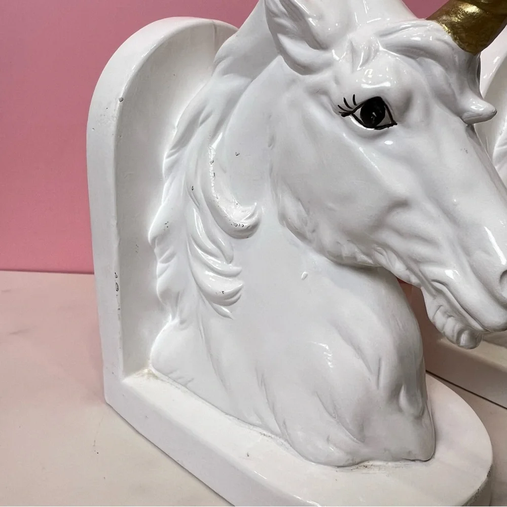 Vintage Ceramic Bookends Unicorn Design Retro Whimsical Mid-Century Home Decor - Picture 5 of 7